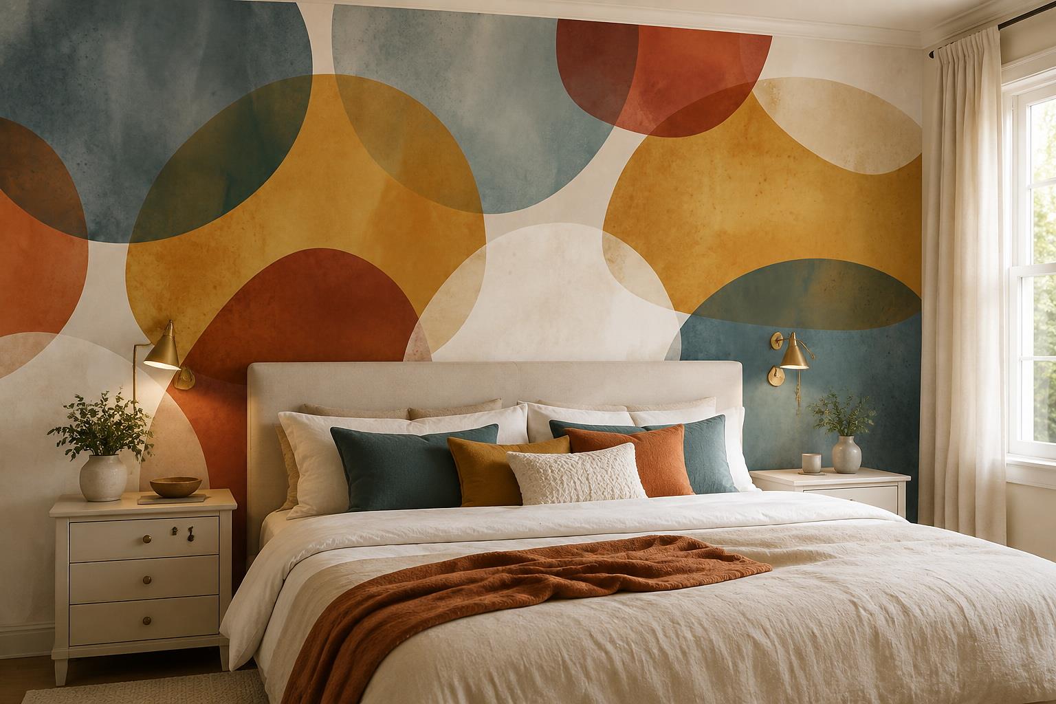 Tan And Neutral Abstract Forms Painterly Bold Wallpaper Mural Bedroom-wallpaper-murals, Peel-and-stick Finish