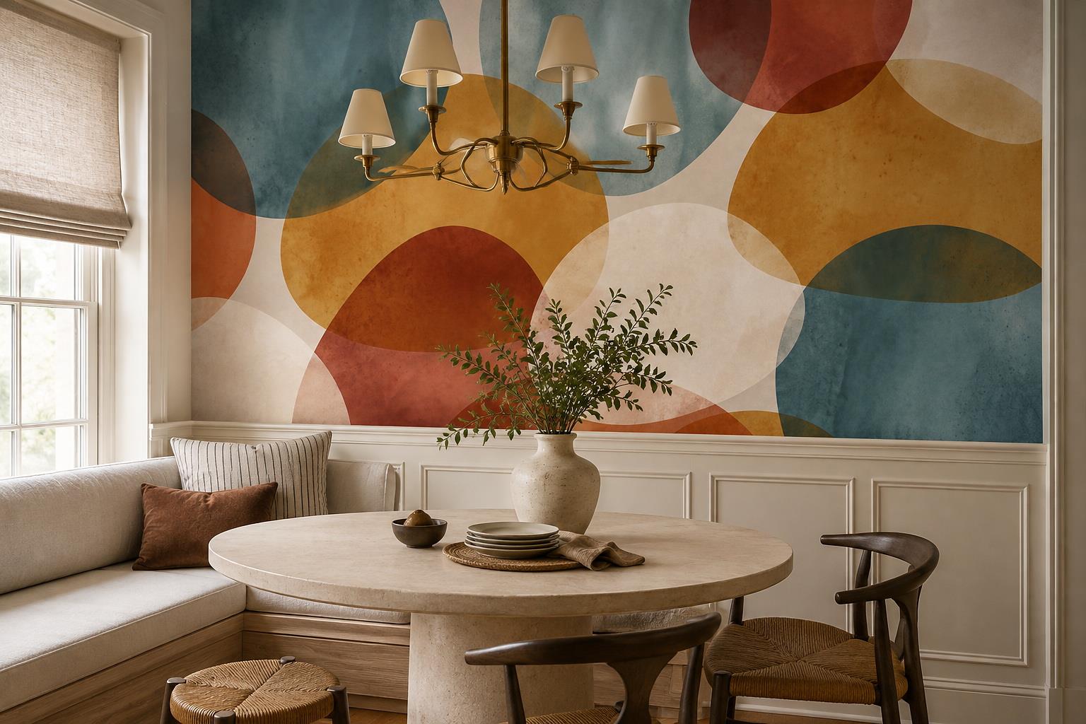 Rust And Teal Geometric Arch Wallpaper Mural — Wallpaper Mural Design, Peel-and-stick Finish