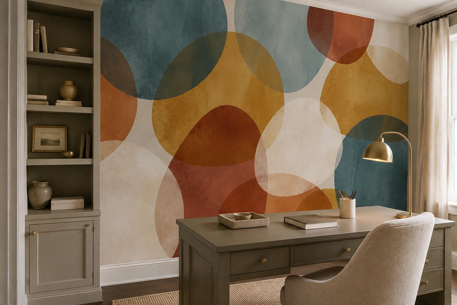 Tan And Neutral Abstract Forms Painterly Bold Wallpaper Mural Accent-wall-wallpaper-murals, Peel-and-stick Finish
