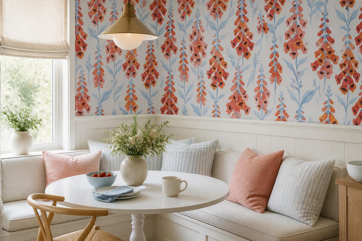 Tan And Neutral Abstract Forms Painterly Refined Wallpaper Mural Dining-room-wallpaper-murals, Shown In A Dining Room, Peel-and-stick Finish