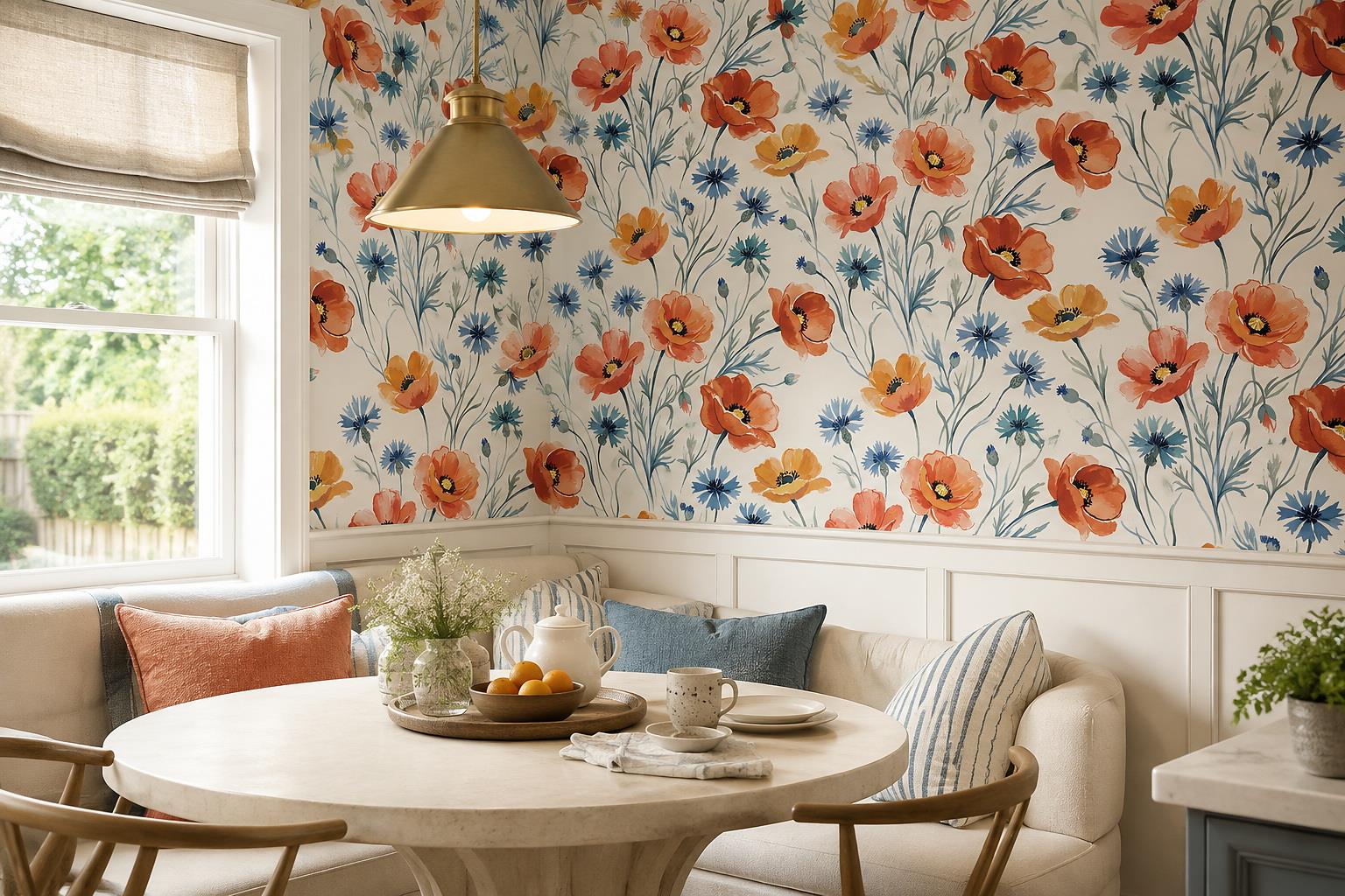 Tan And Neutral Abstract Forms Layered Painterly Wallpaper Mural Dining-room-wallpaper-murals, Peel-and-stick Finish