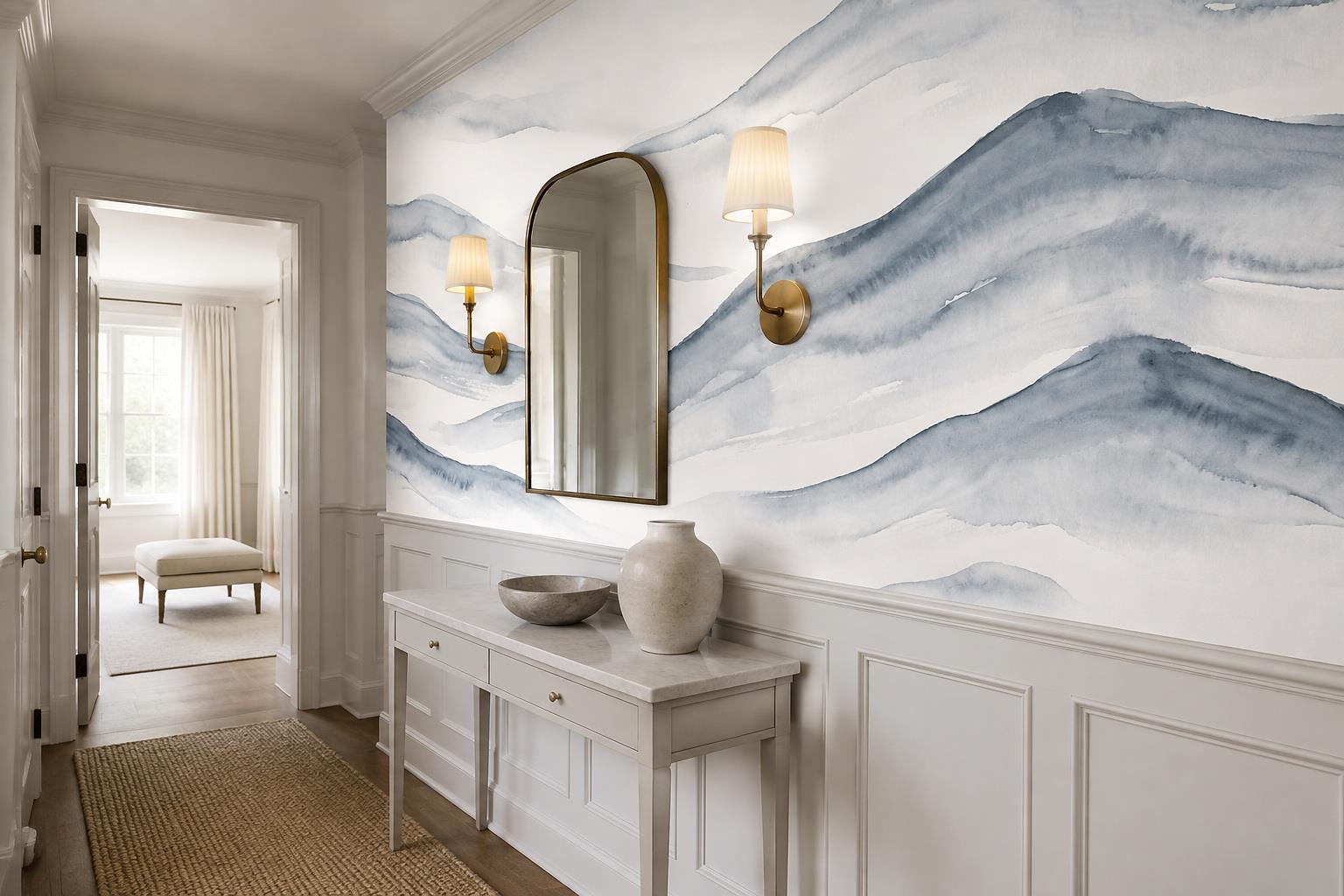 Tan And Neutral Abstract Forms Layered Textured Wallpaper Mural Entryway-wallpaper-murals, Peel-and-stick Finish