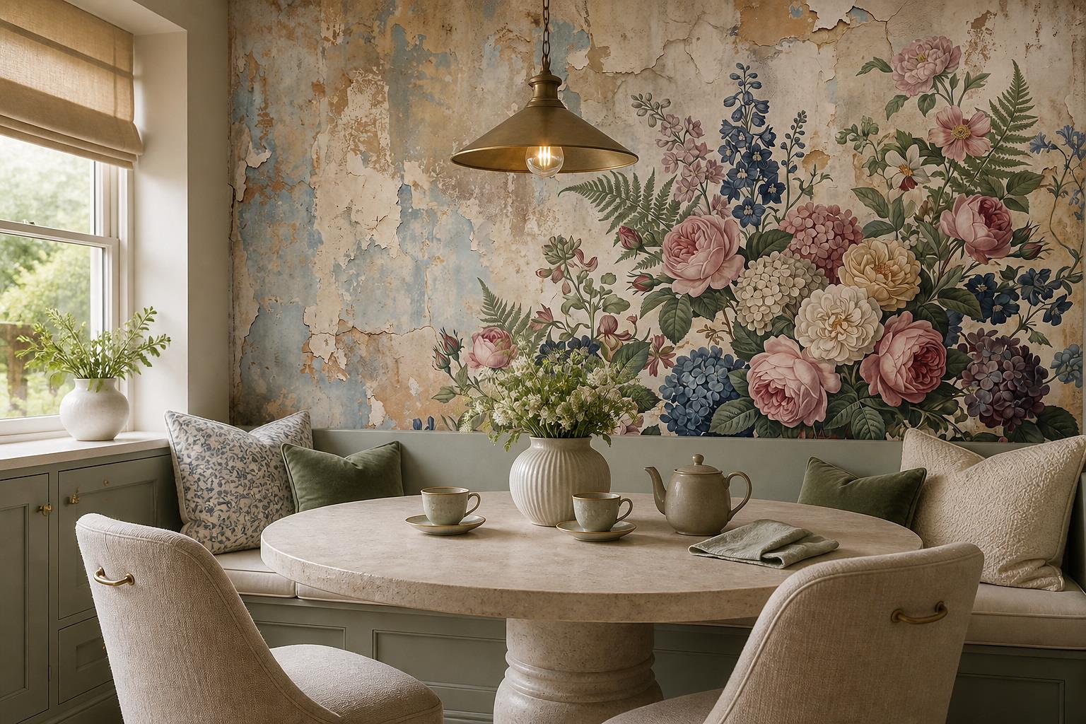 Tan And Neutral Abstract Forms Layered Illustrated Wallpaper Mural Dining-room-wallpaper-murals, Peel-and-stick Finish