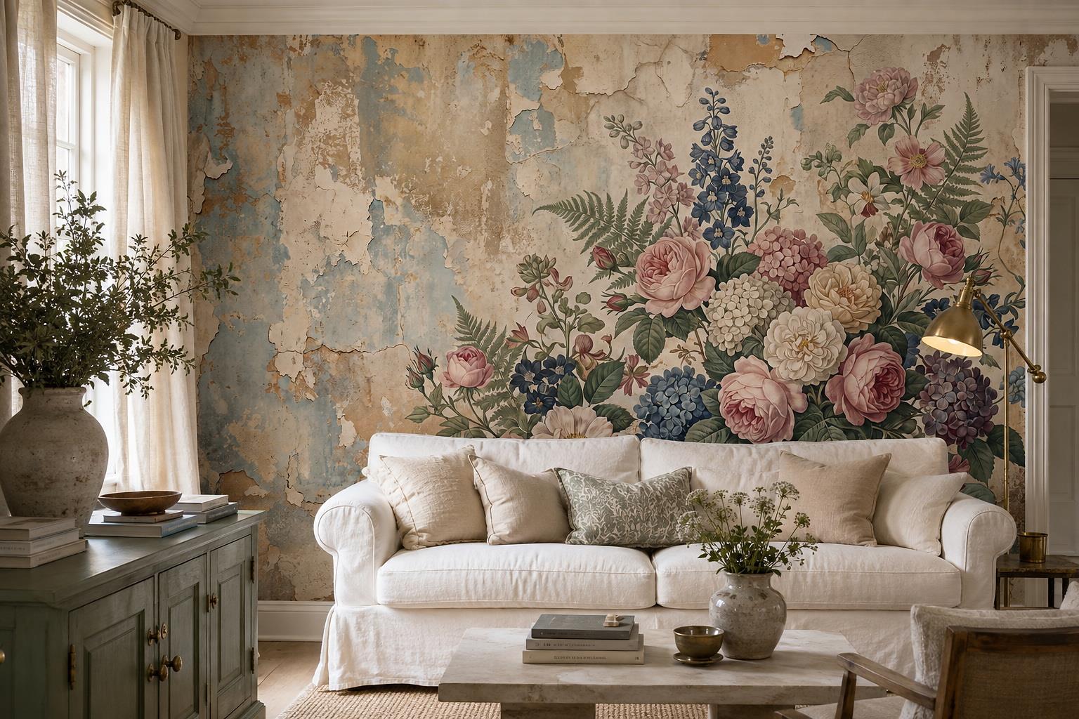 Tan And Neutral Abstract Forms Layered Illustrated Wallpaper Mural Living-room-wallpaper-murals, Peel-and-stick Finish