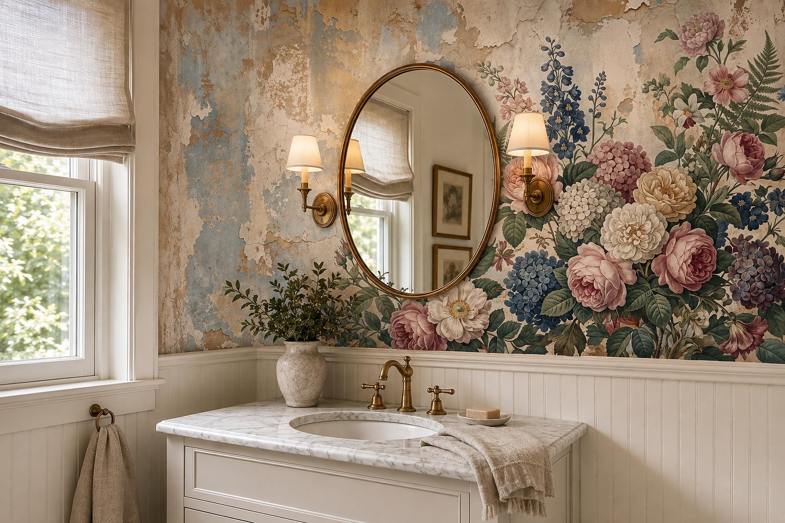 Tan And Neutral Abstract Forms Layered Illustrated Wallpaper Mural Accent-wall-wallpaper-murals, Peel-and-stick Finish