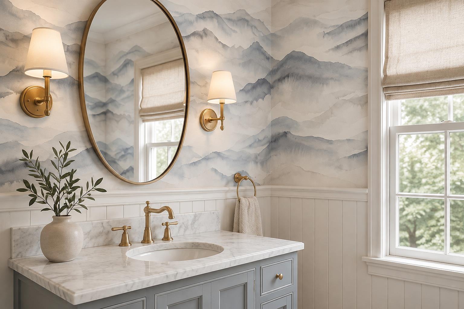 Tan And Neutral Abstract Layered Hand Painted Wallpaper Mural Accent-wall-wallpaper-murals, Peel-and-stick Finish