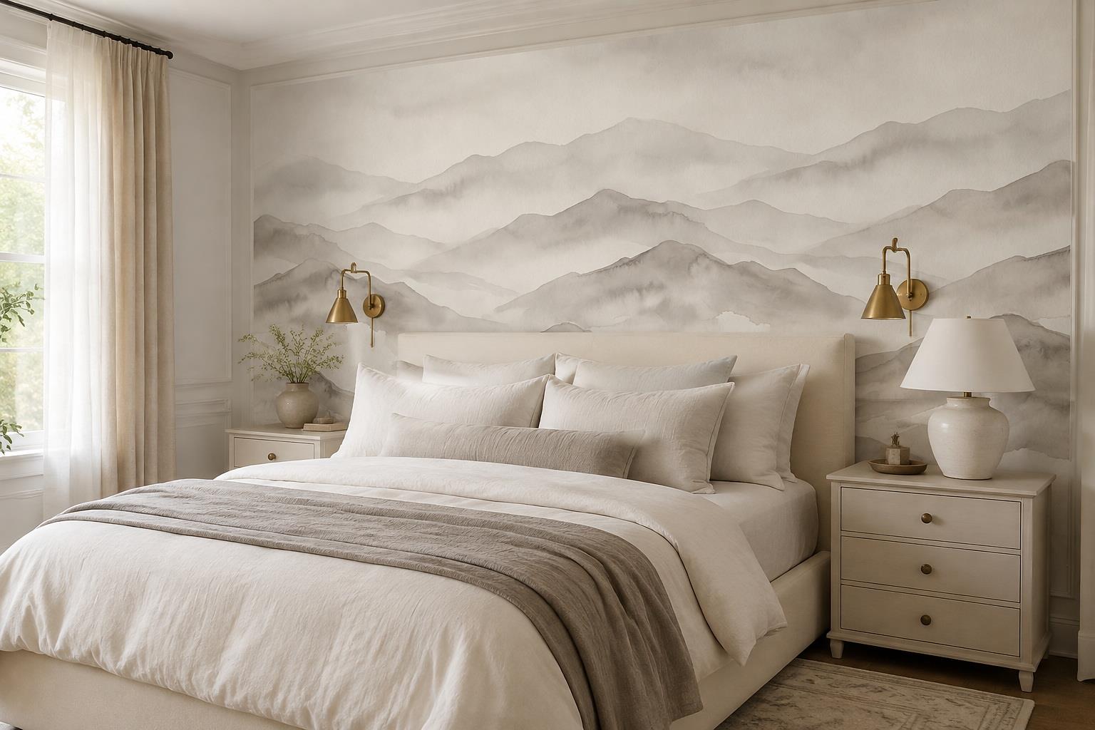 Tan And Neutral Abstract Forms Layered Brushwork Wallpaper Mural Bedroom-wallpaper-murals, Peel-and-stick Finish