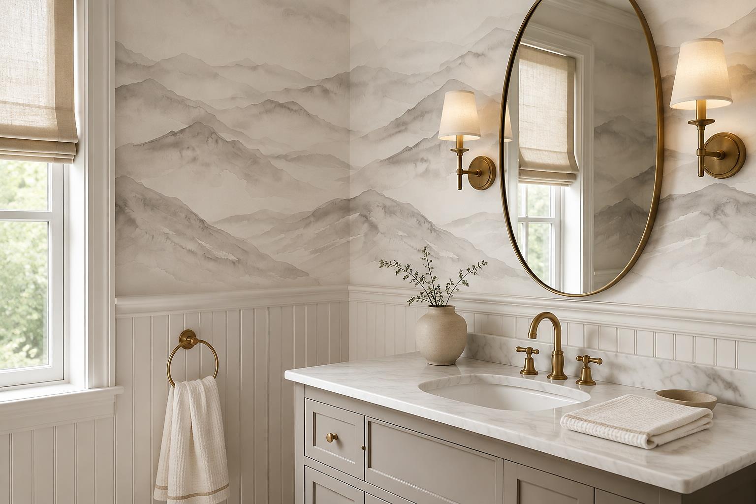 Tan And Neutral Abstract Forms Layered Brushwork Wallpaper Mural Accent-wall-wallpaper-murals, Peel-and-stick Finish
