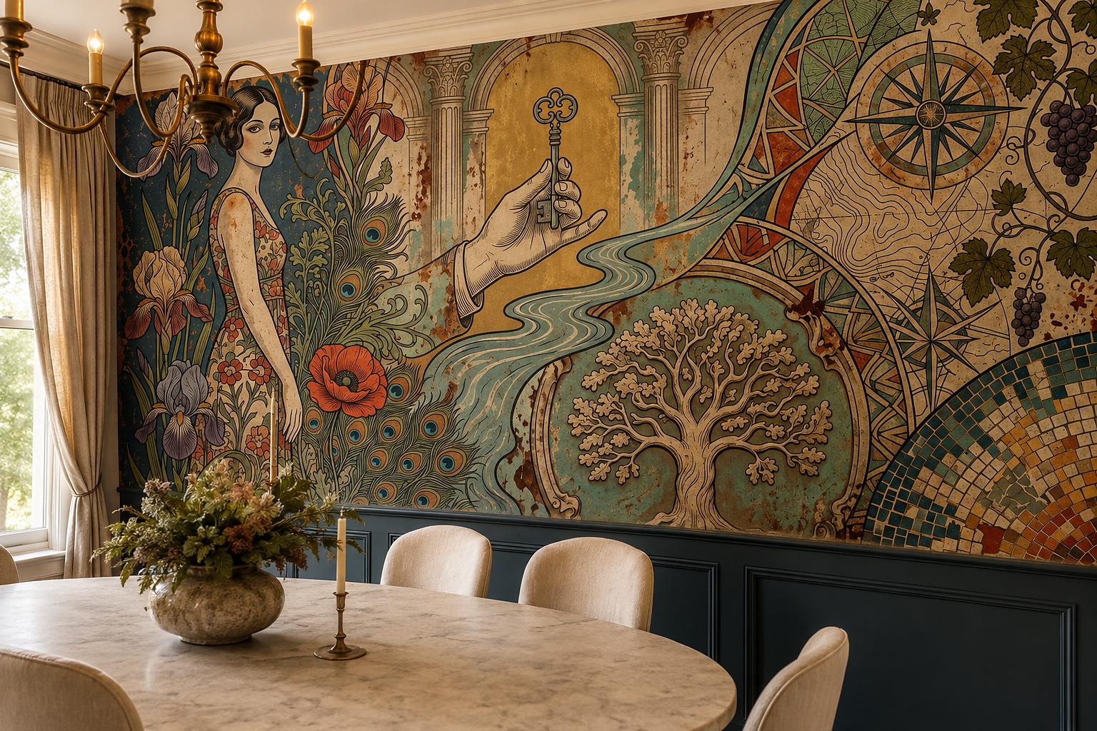Tan And Neutral Abstract Forms Layered Forms Wallpaper Mural Dining-room-wallpaper-murals, Peel-and-stick Finish