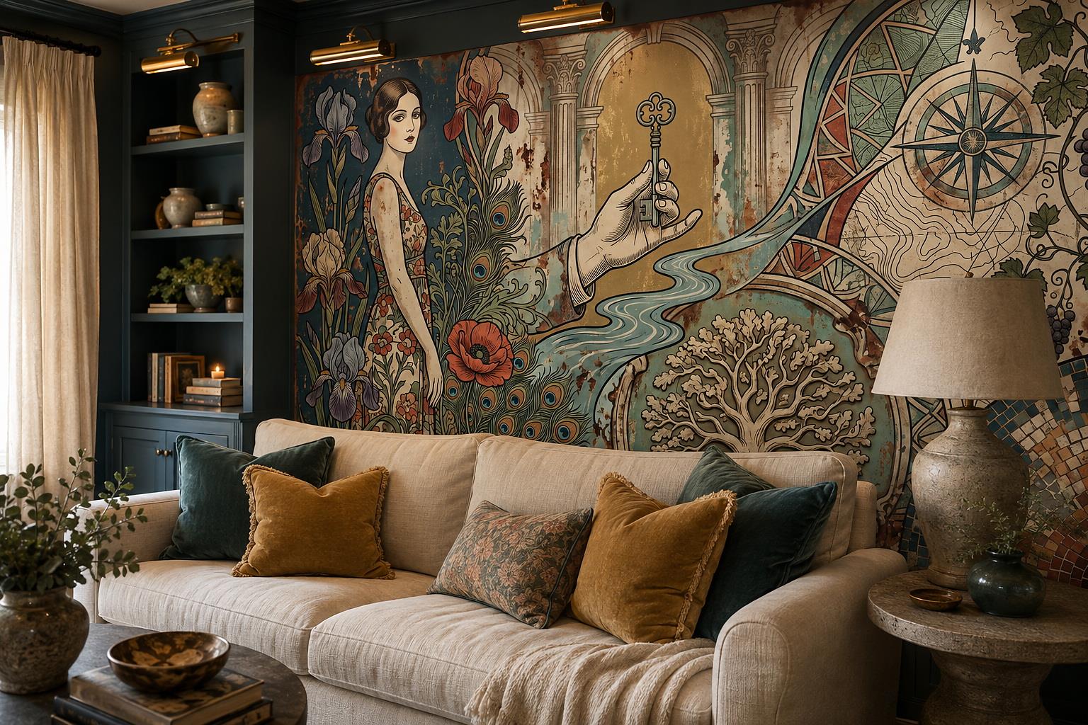 Tan And Neutral Abstract Forms Layered Forms Wallpaper Mural Living-room-wallpaper-murals, Peel-and-stick Finish