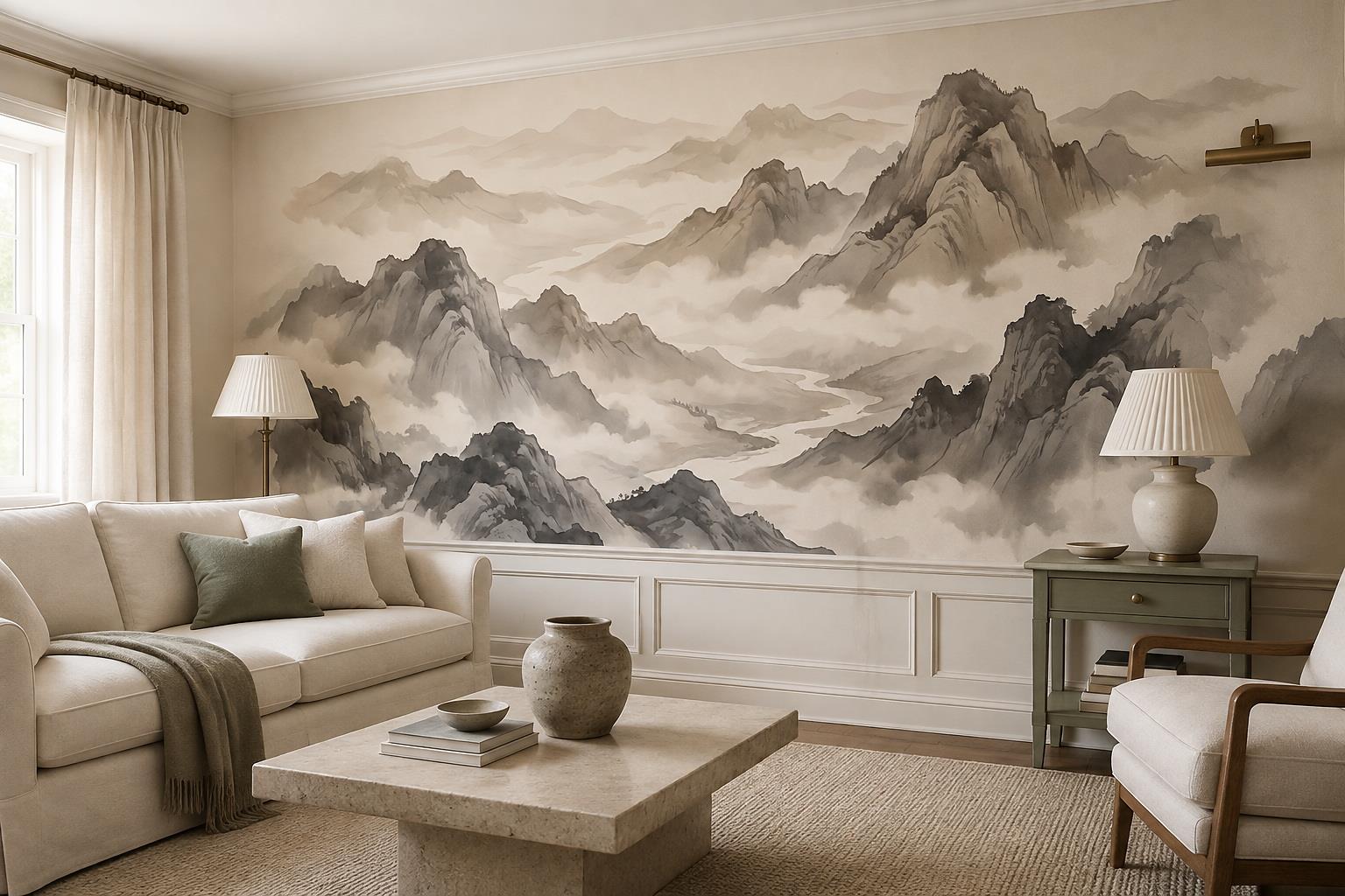 Tan And Neutral Abstract Forms Layered Composition Wallpaper Mural Living-room-wallpaper-murals, Peel-and-stick Finish
