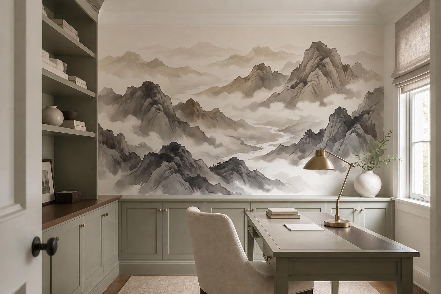 Tan And Neutral Abstract Forms Layered Composition Wallpaper Mural Accent-wall-wallpaper-murals, Peel-and-stick Finish