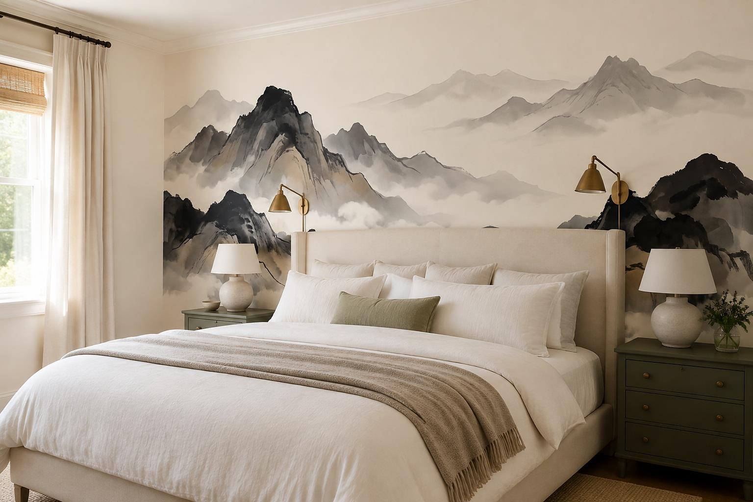 Tan And Neutral Abstract Forms Layered Quiet Wallpaper Mural Bedroom-wallpaper-murals, Peel-and-stick Finish