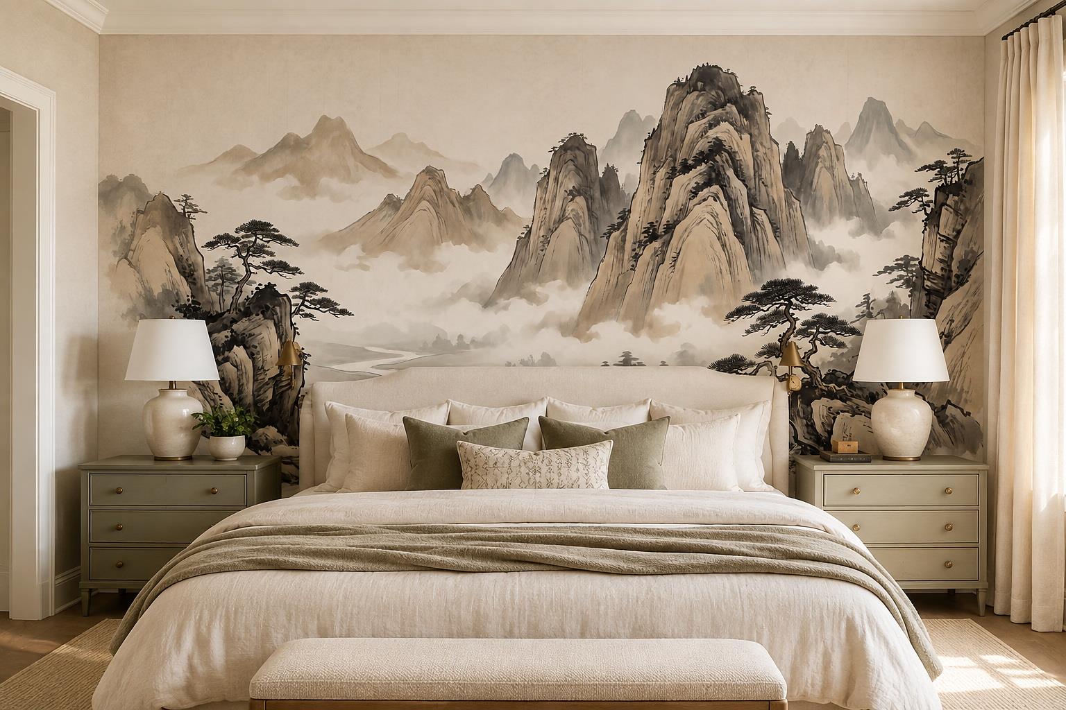 Tan And Neutral Abstract Forms Layered Expressive Wallpaper Mural Bedroom-wallpaper-murals, Peel-and-stick Finish