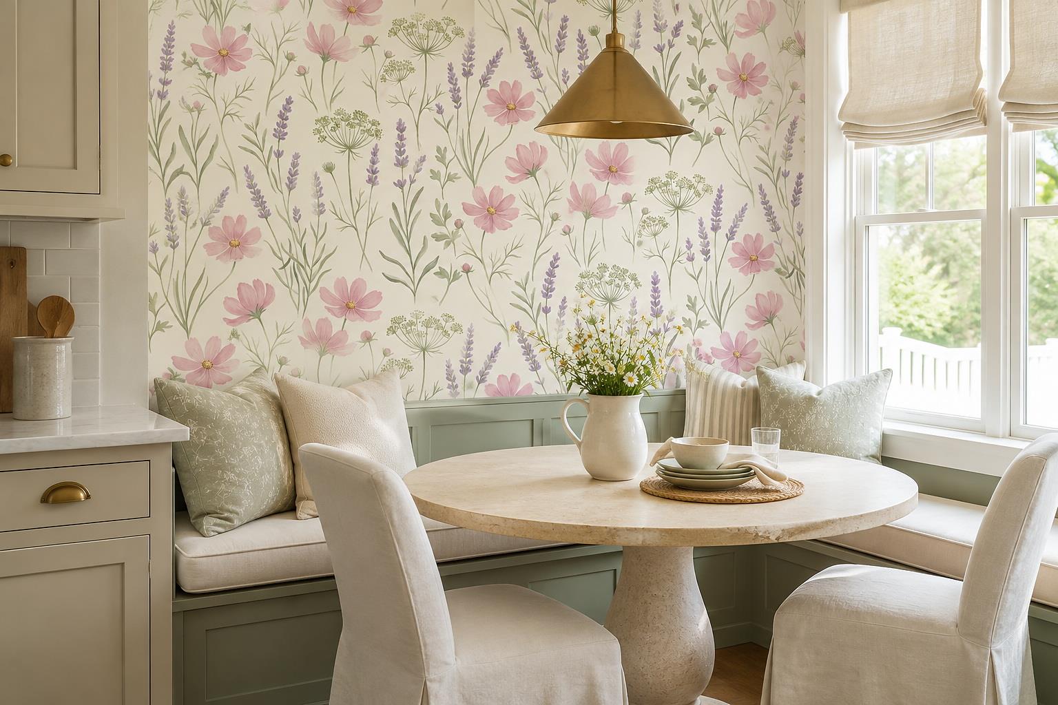 Tan And Neutral Abstract Forms Layered Measured Wallpaper Mural Dining-room-wallpaper-murals, Shown In A Dining Room, Peel-and-stick Finish