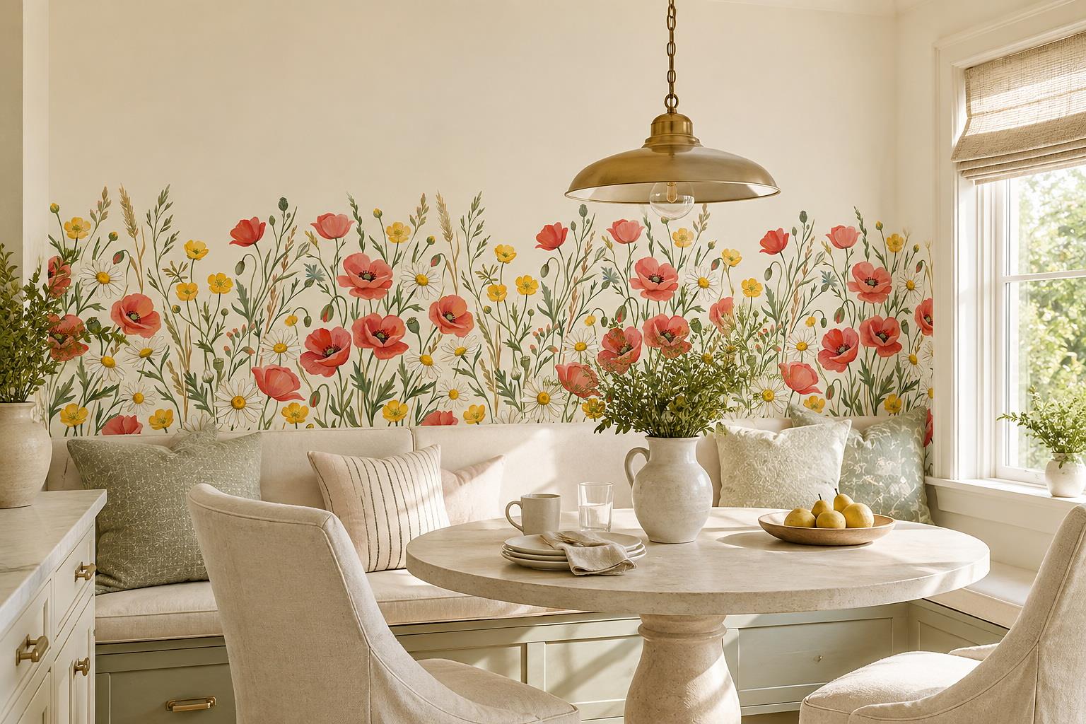 Tan And Neutral Abstract Forms Layered Soft Wallpaper Mural Dining-room-wallpaper-murals, Peel-and-stick Finish