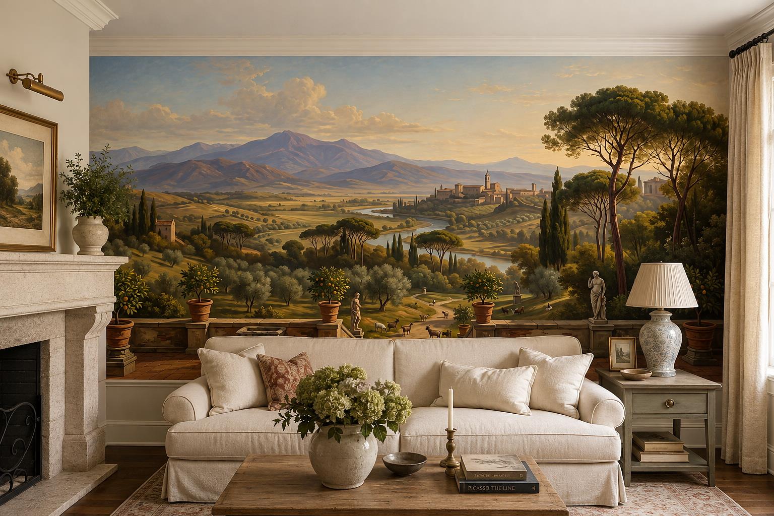 Terrace View Over Cypress Hills And Village Wallpaper Mural — Wallpaper Mural Design, Peel-and-stick Finish