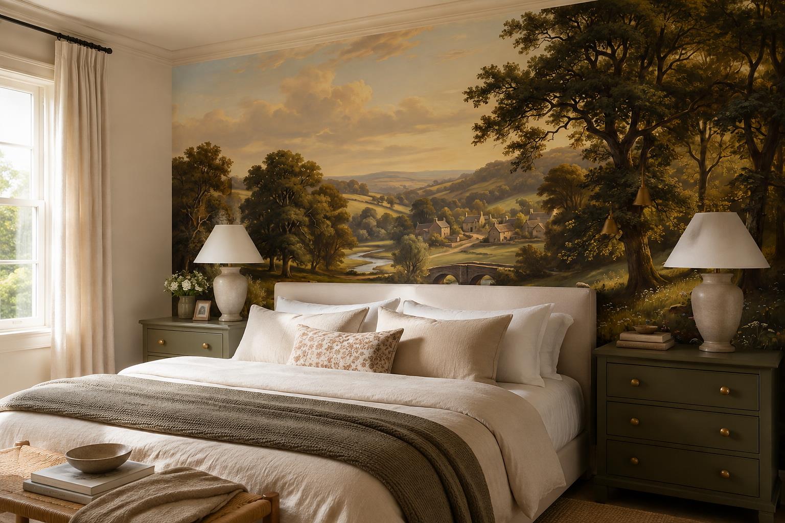 Tan And Neutral Abstract Forms Layered Gentle Wallpaper Mural Bedroom-wallpaper-murals, Peel-and-stick Finish