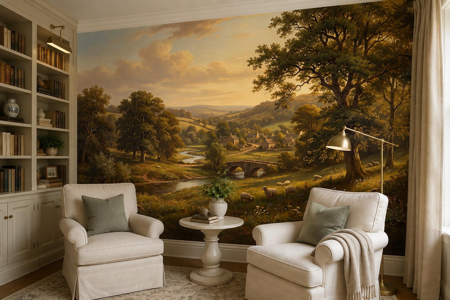 Tan And Neutral Abstract Forms Layered Gentle Wallpaper Mural Accent-wall-wallpaper-murals, Peel-and-stick Finish