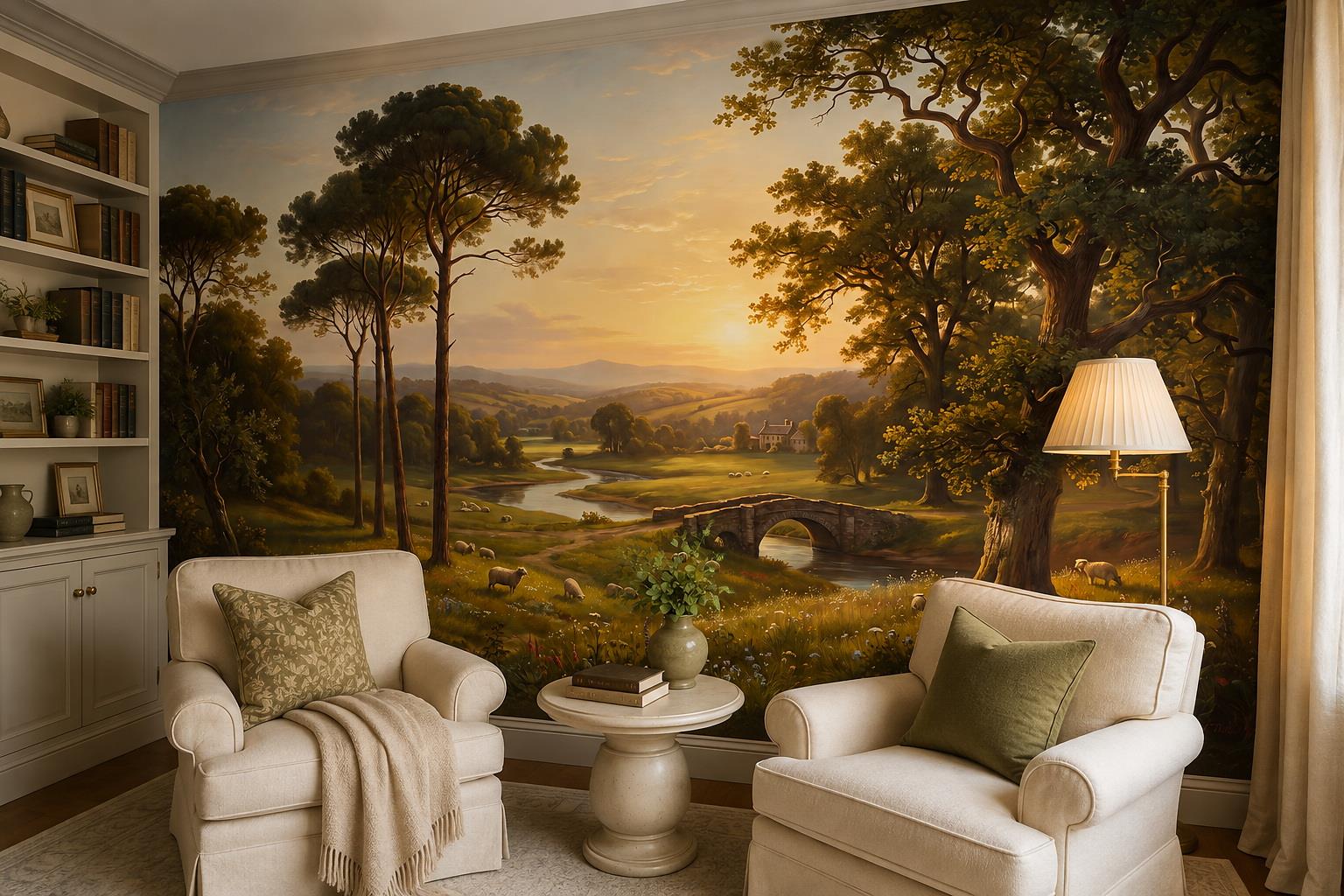 Tan And Neutral Abstract Forms Layered Bold Wallpaper Mural Accent-wall-wallpaper-murals, Peel-and-stick Finish