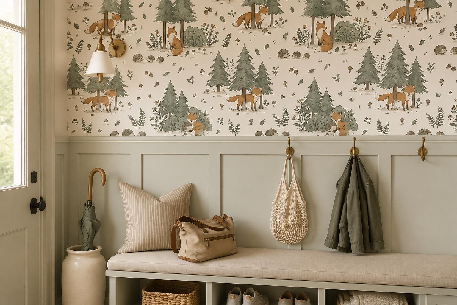 Tan And Neutral Abstract Forms Textured Curved Wallpaper Mural Entryway-wallpaper-murals, Peel-and-stick Finish