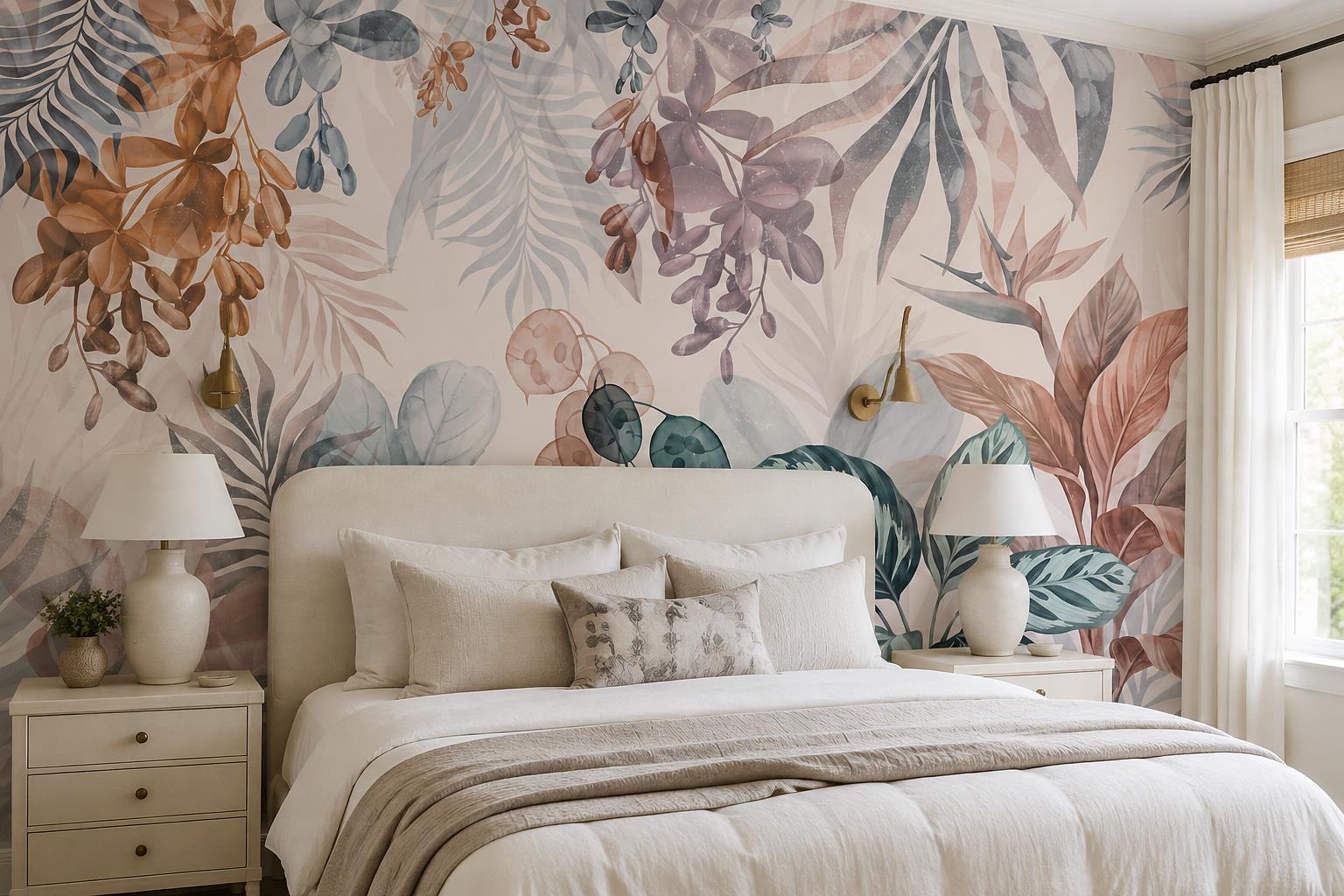 Tan And Neutral Abstract Textured Hand Painted Wallpaper Mural Bedroom-wallpaper-murals, Peel-and-stick Finish