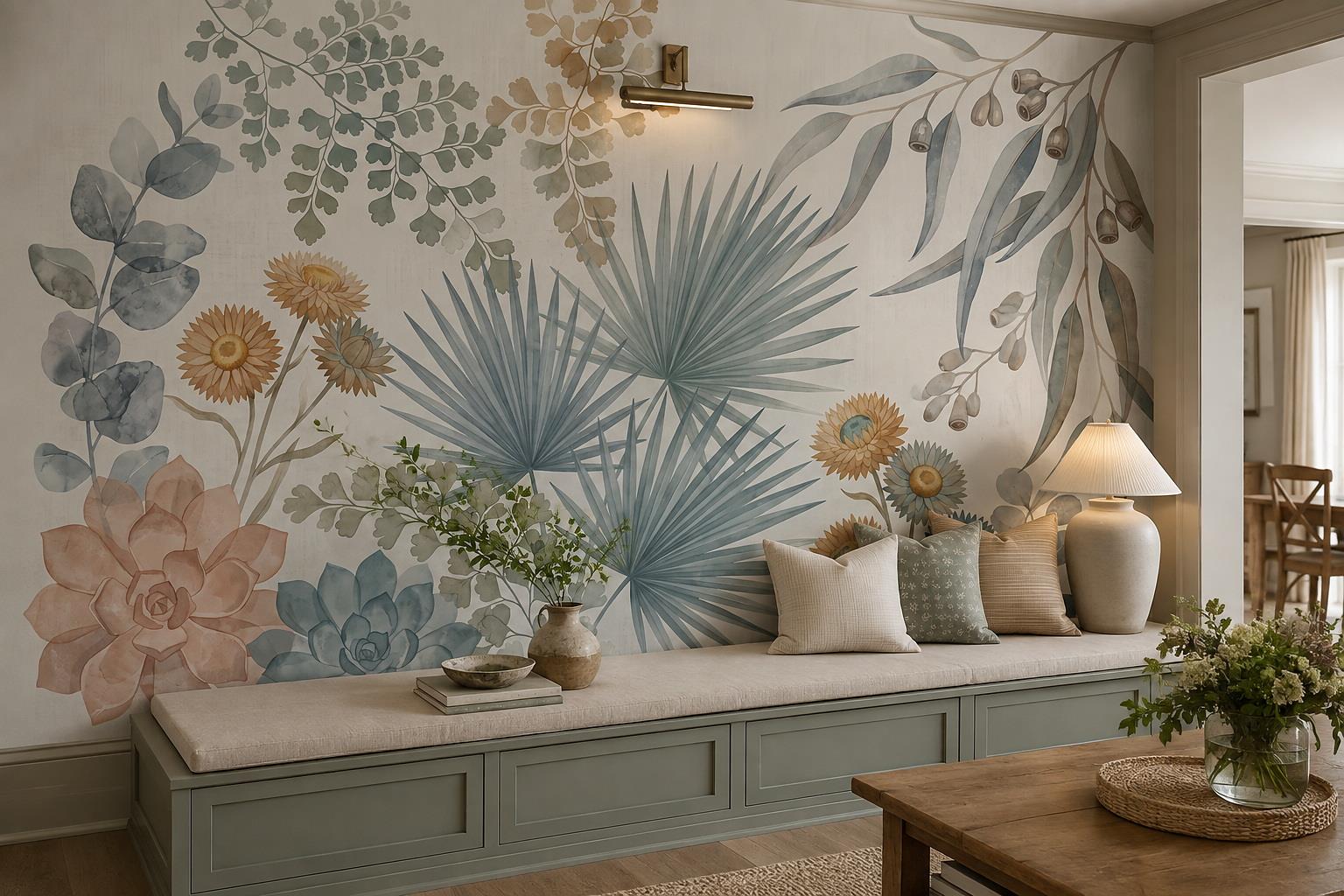 Tan And Neutral Abstract Forms Textured Brushwork Wallpaper Mural Accent-wall-wallpaper-murals, Peel-and-stick Finish