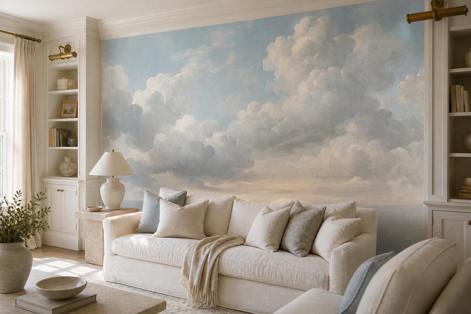 Tan And Neutral Abstract Forms Textured Forms Wallpaper Mural Living-room-wallpaper-murals, Shown In A Living Room, Peel-and-stick Finish