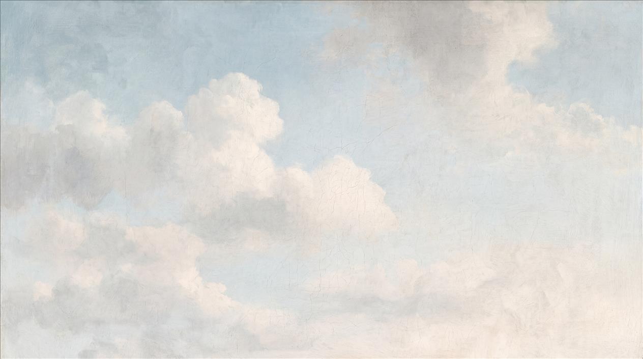 Flat pale blue and cream cloud mural artwork where a surface change could be noticeable