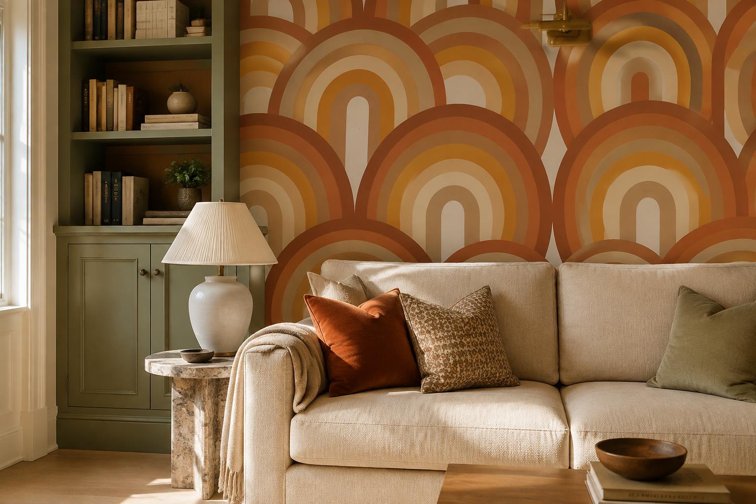 Tan And Neutral Abstract Forms Textured Detail Wallpaper Mural Living-room-wallpaper-murals, Peel-and-stick Finish