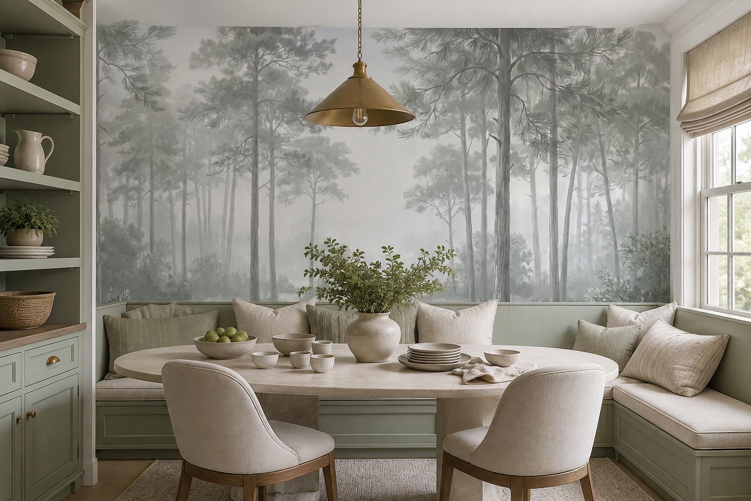 Misty Grey Pine Forest Wallpaper Mural — Wallpaper Mural Design, Peel-and-stick Finish