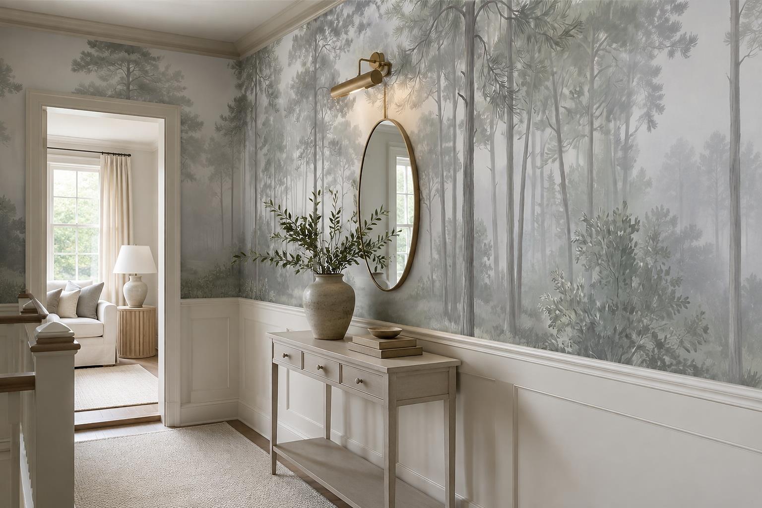 Tan And Neutral Abstract Forms Textured Soft Wallpaper Mural Entryway-wallpaper-murals, Peel-and-stick Finish