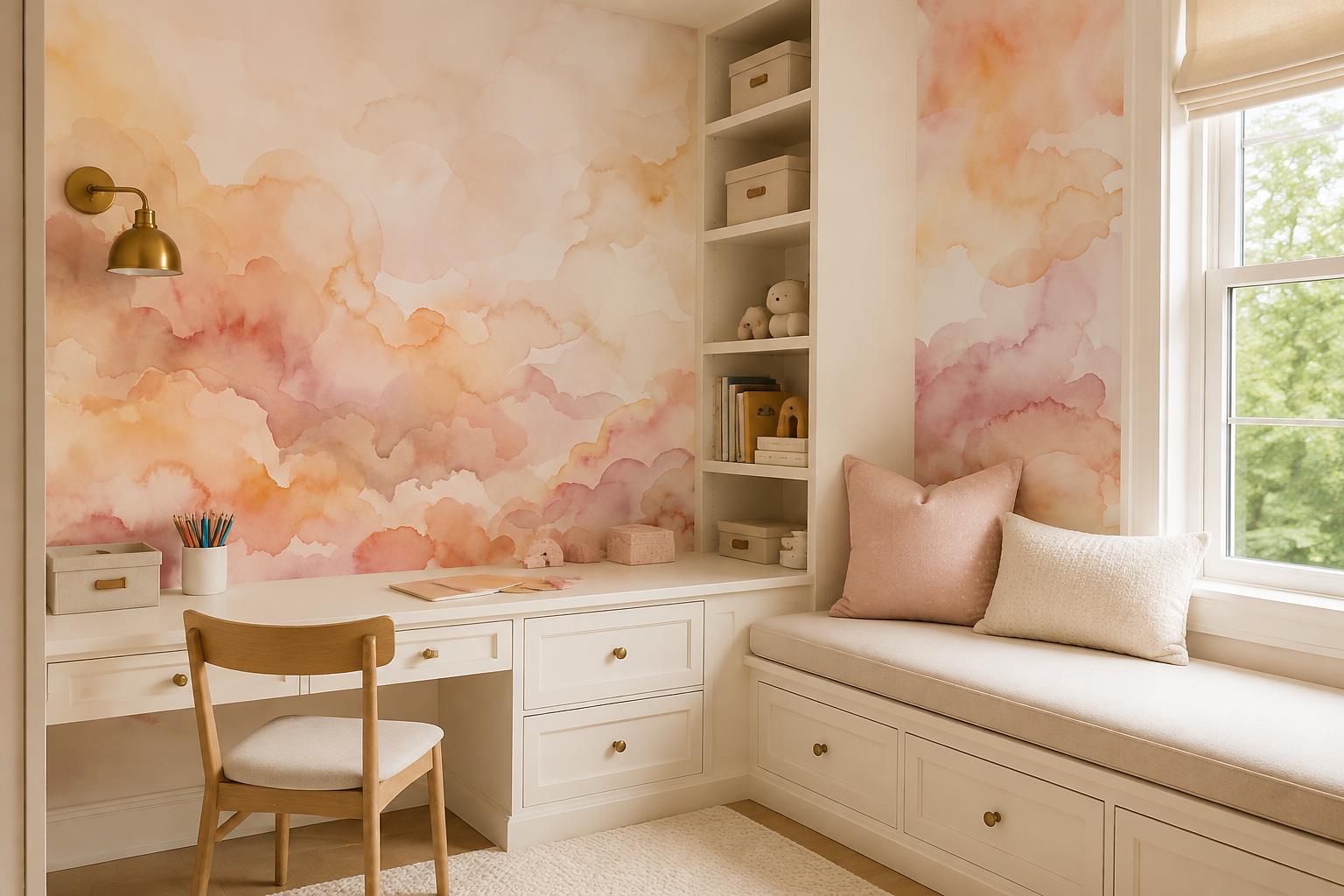 Tan And Neutral Abstract Forms Textured Balanced Wallpaper Mural Accent-wall-wallpaper-murals, Peel-and-stick Finish