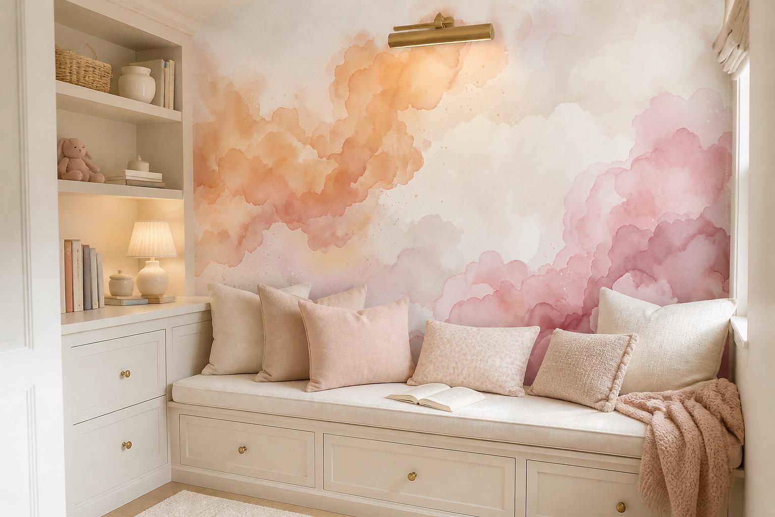 Tan And Neutral Abstract Forms Textured Gentle Wallpaper Mural Accent-wall-wallpaper-murals, Peel-and-stick Finish
