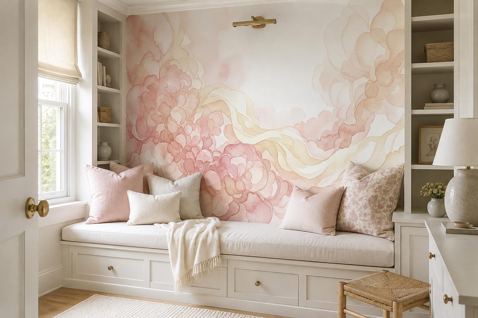 Tan And Neutral Abstract Forms Textured Bold Wallpaper Mural Accent-wall-wallpaper-murals, Peel-and-stick Finish