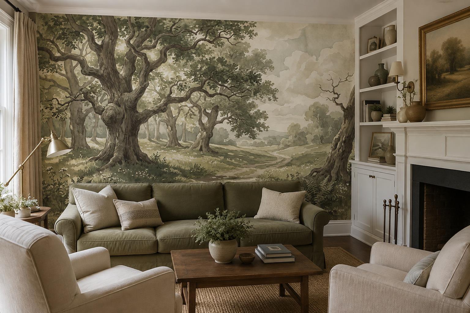 Tan And Neutral Abstract Forms Organic Painterly Wallpaper Mural Living-room-wallpaper-murals, Peel-and-stick Finish