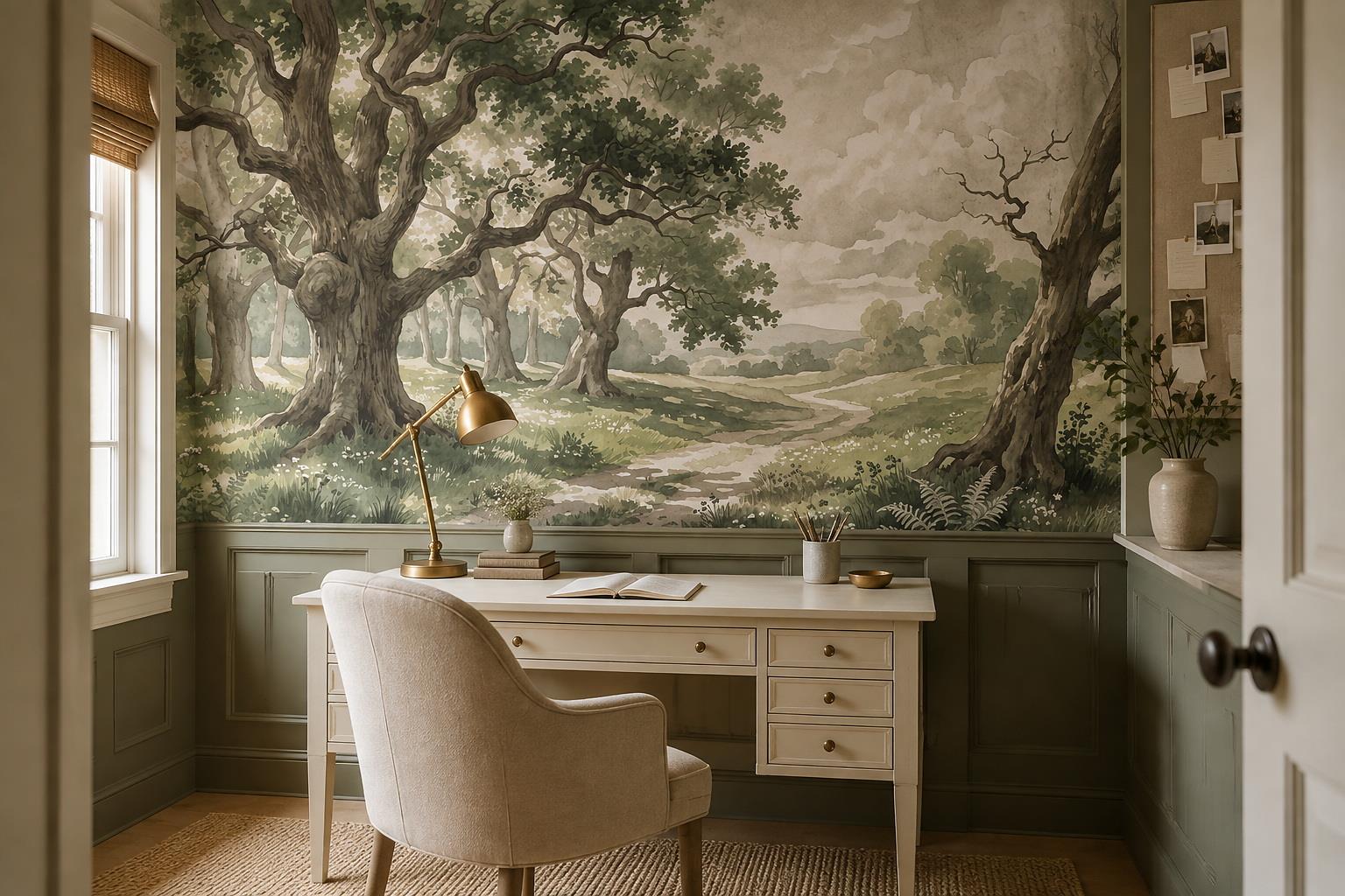 Tan And Neutral Abstract Forms Organic Painterly Wallpaper Mural Accent-wall-wallpaper-murals, Peel-and-stick Finish