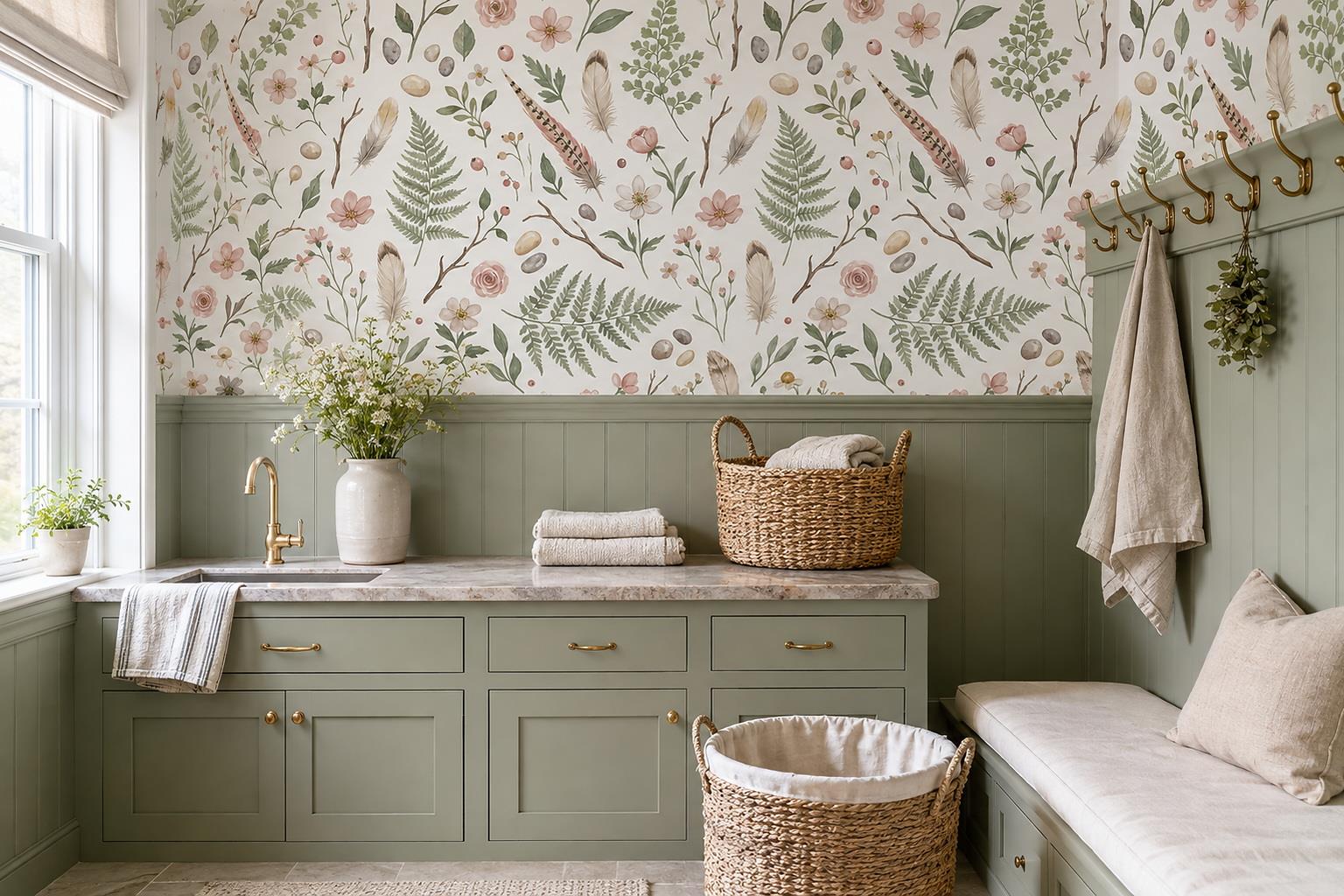 Tan And Neutral Abstract Forms Organic Curved Wallpaper Mural Accent-wall-wallpaper-murals, Peel-and-stick Finish
