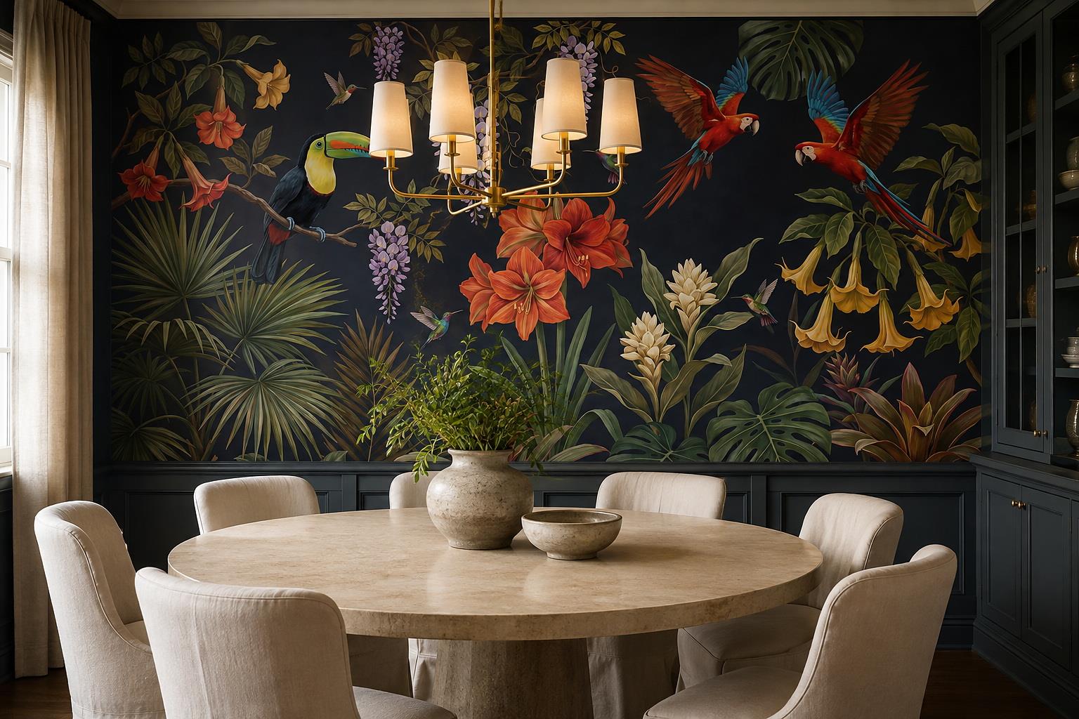 Tan And Neutral Abstract Forms Organic Graphic Wallpaper Mural Dining-room-wallpaper-murals, Peel-and-stick Finish