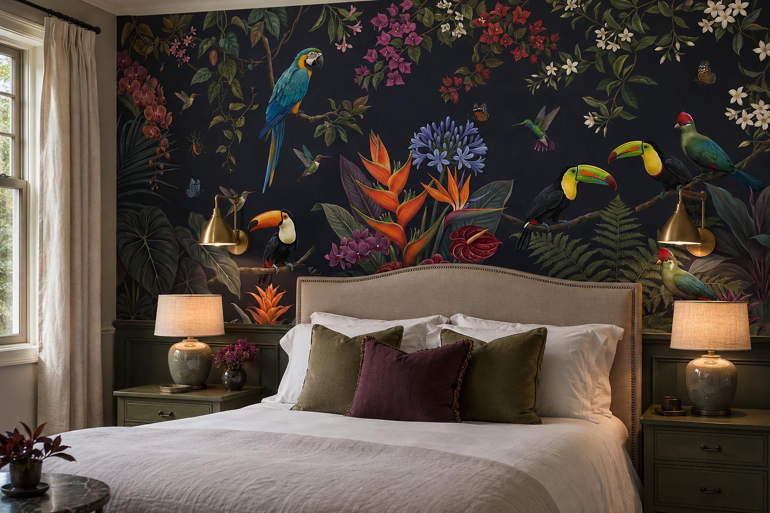 Tan And Neutral Abstract Organic Hand Painted Wallpaper Mural Bedroom-wallpaper-murals, Peel-and-stick Finish