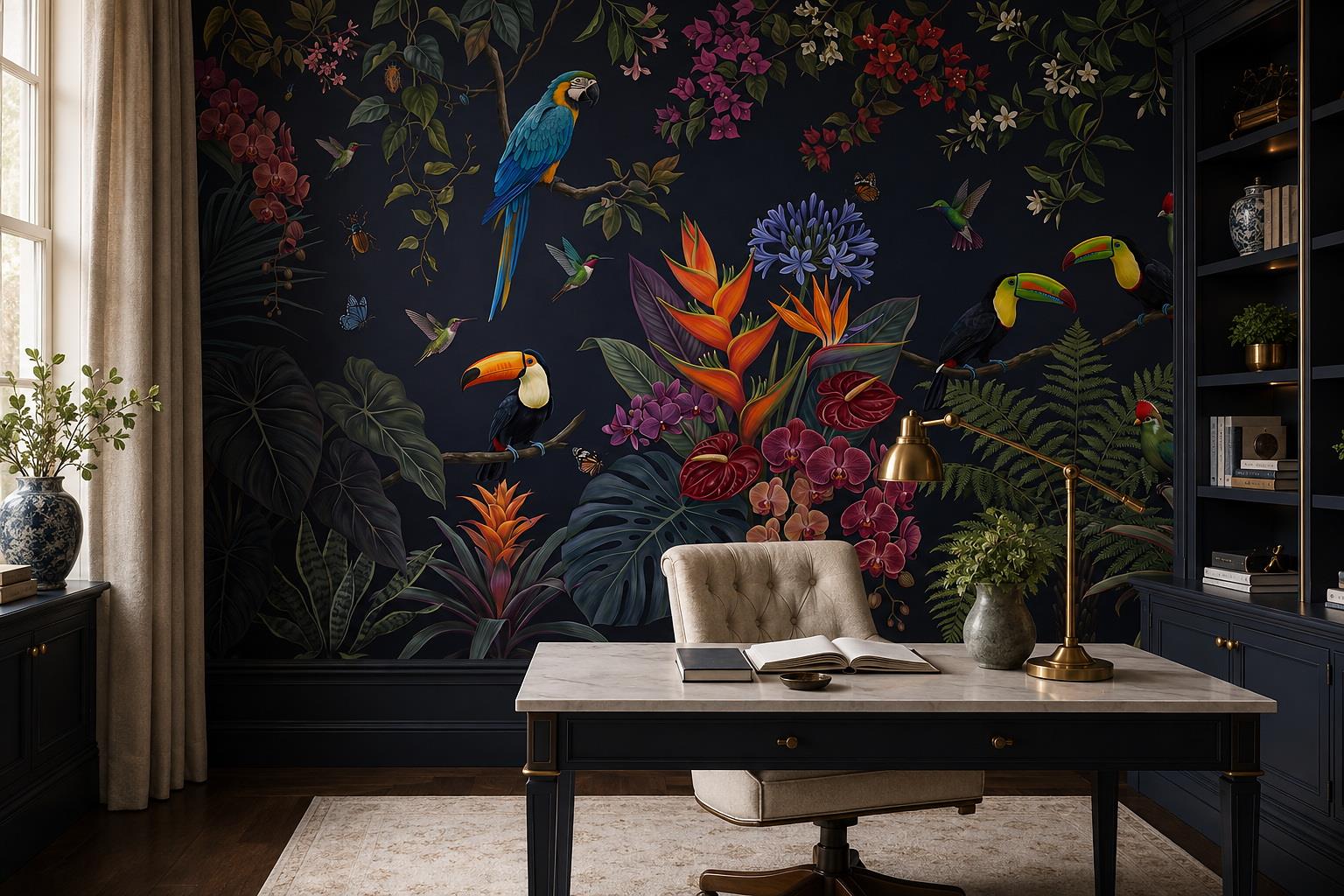 Tan And Neutral Abstract Organic Hand Painted Wallpaper Mural Accent-wall-wallpaper-murals, Peel-and-stick Finish