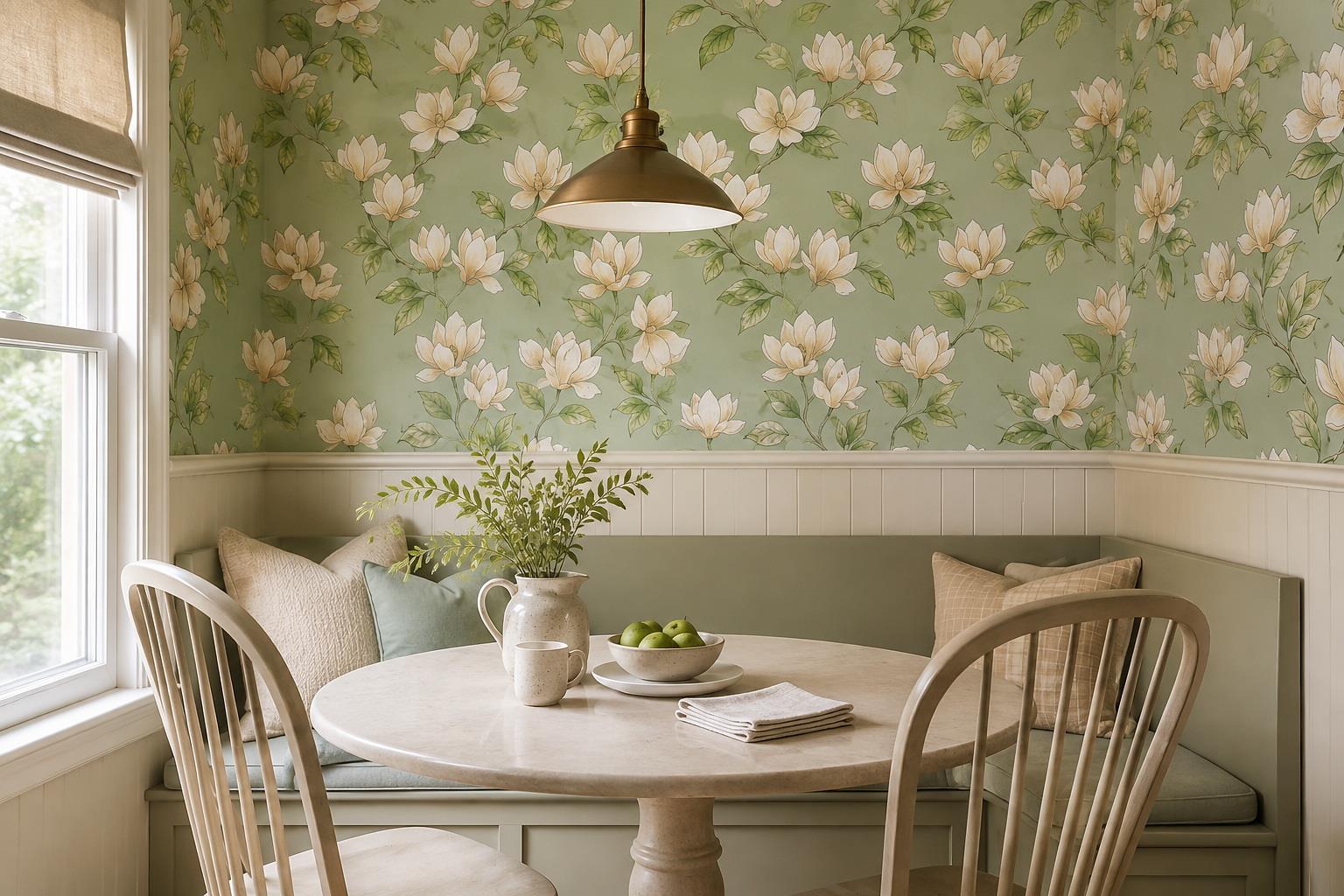 Tan And Neutral Abstract Forms Organic Surface Wallpaper Mural Dining-room-wallpaper-murals, Shown In A Dining Room, Peel-and-stick Finish