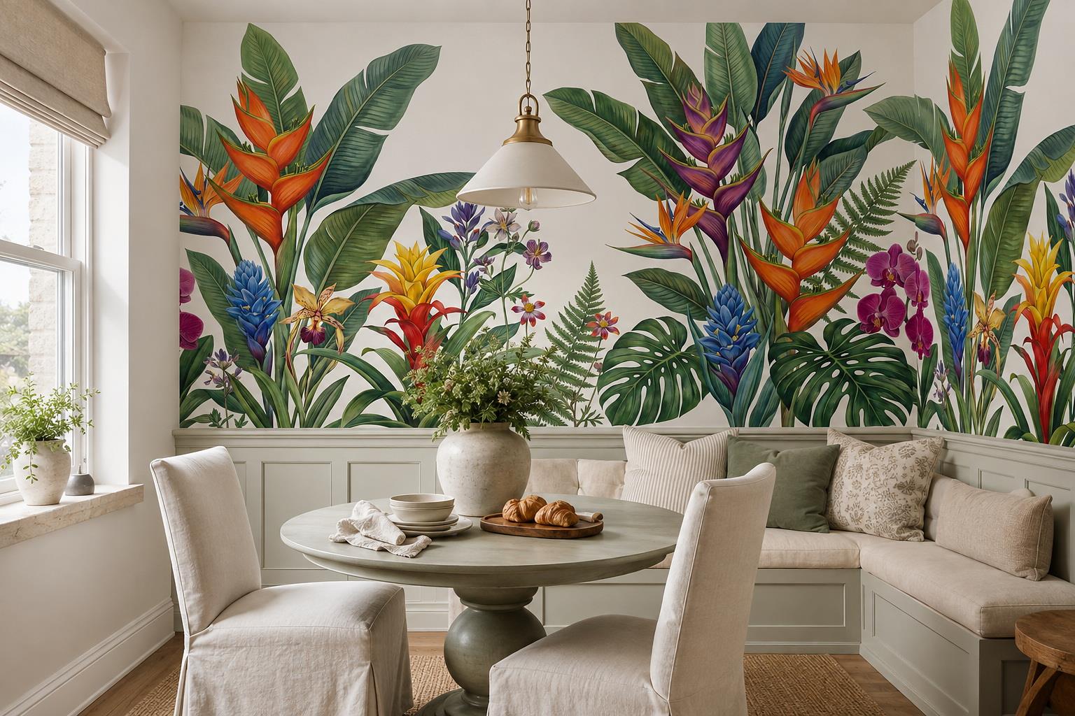 Tan And Neutral Abstract Forms Organic Measured Wallpaper Mural Dining-room-wallpaper-murals, Peel-and-stick Finish