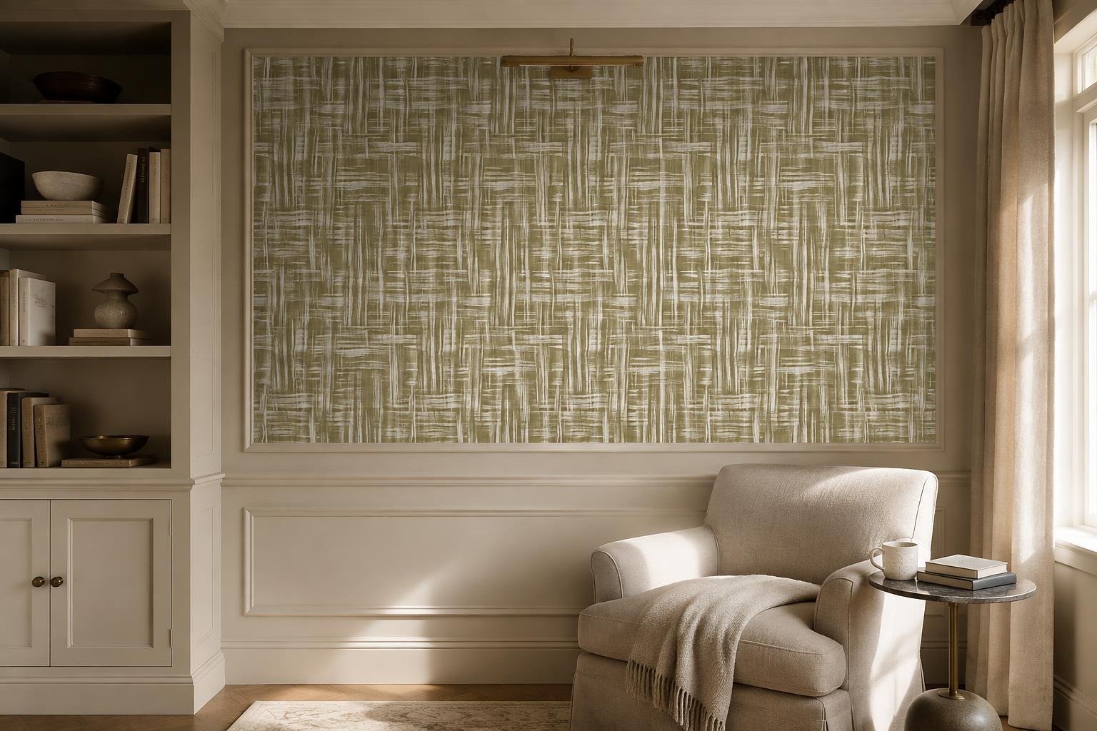 Tan And Neutral Abstract Forms Organic Soft Wallpaper Mural Accent-wall-wallpaper-murals, Peel-and-stick Finish