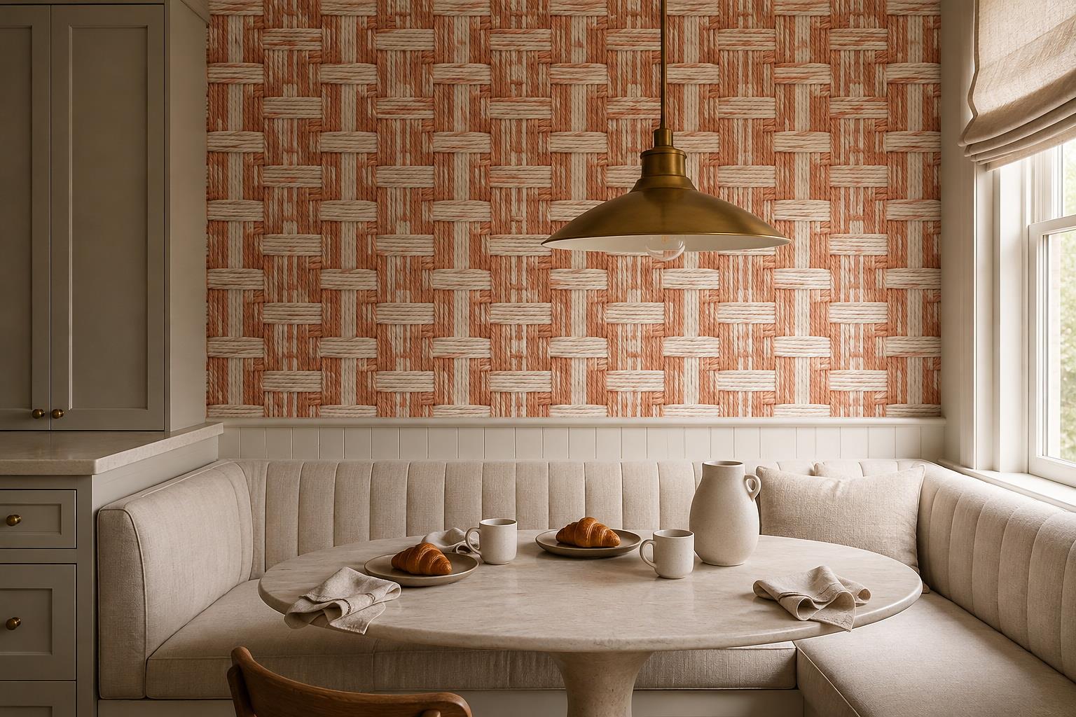 Tan And Neutral Abstract Forms Organic Gentle Wallpaper Mural Dining-room-wallpaper-murals, Shown In A Dining Room, Peel-and-stick Finish