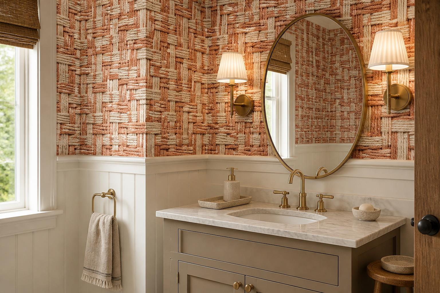 Terracotta Basket Weave Wallpaper Mural — Wallpaper Mural Design, Peel-and-stick Finish