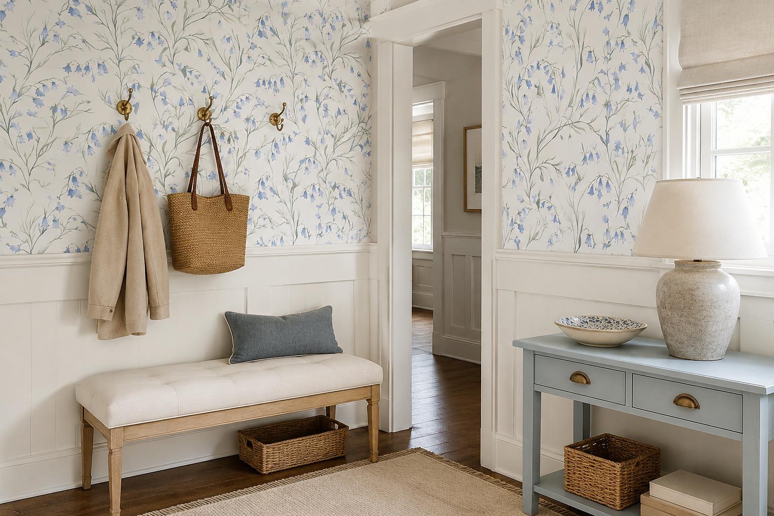 Tan And Neutral Abstract Forms Atmospheric Painterly Wallpaper Mural Entryway-wallpaper-murals, Peel-and-stick Finish