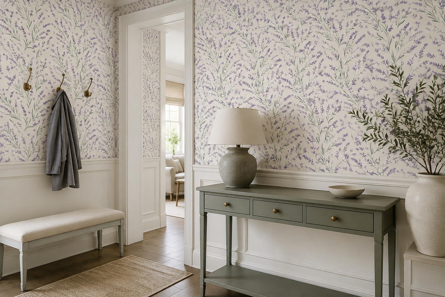 Tan And Neutral Abstract Forms Atmospheric Textured Wallpaper Mural Entryway-wallpaper-murals, Peel-and-stick Finish