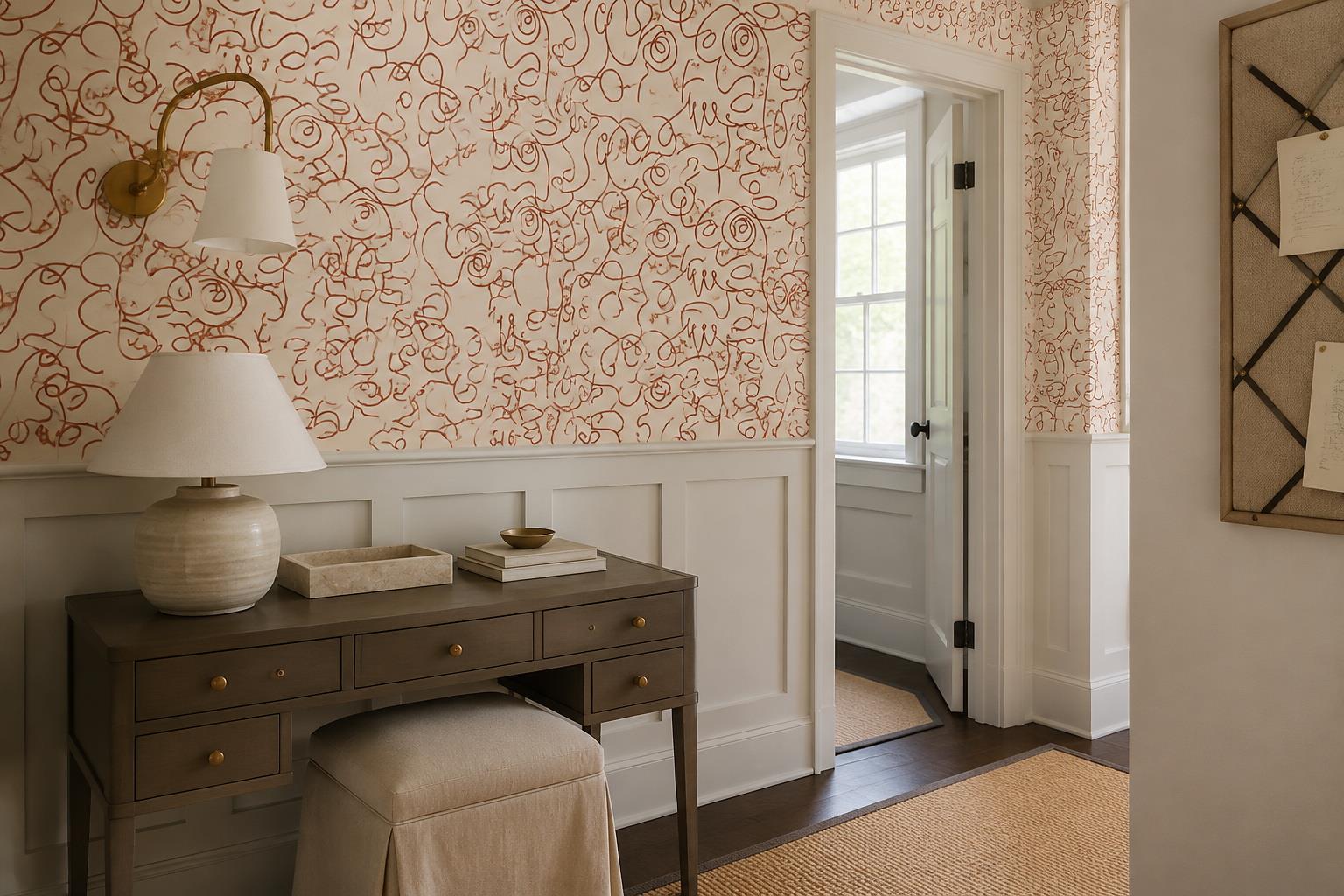 Tan And Neutral Abstract Forms Atmospheric Linear Wallpaper Mural Entryway-wallpaper-murals, Peel-and-stick Finish