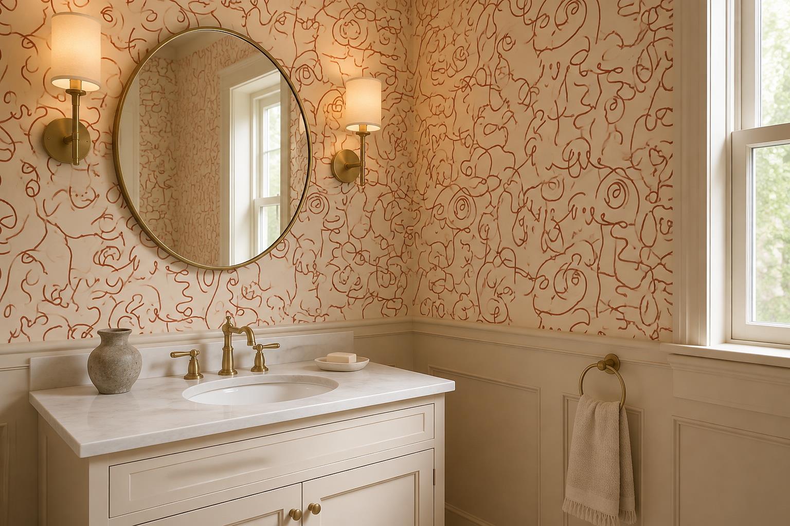 Tan And Neutral Abstract Forms Atmospheric Linear Wallpaper Mural Accent-wall-wallpaper-murals, Peel-and-stick Finish
